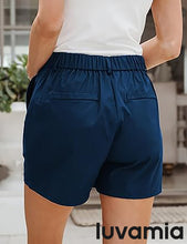 LUVAMIA Women's Shorts High Waist Zipper Closure Elastic Band Waistband Casual Wear Short Pants