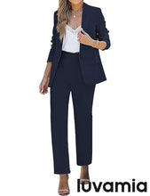 LUVAMIA Women's Blazer Set Business Casual Full Fit Blazer Jackets and Straight Pant Suits with Pockets