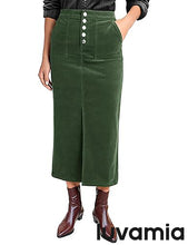 luvamia Corduroy Skirts for Women Midi Length High Waisted Button Fly Fall Casual Elastic Waist Long Skirt with Slit