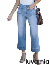 luvamia Wide Leg Jeans for Women Trendy High Waisted Flare Jeans Cropped Denim Pants Stretchy Baggy with Patch Pockets
