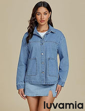 LUVAMIA Women's Street Fashion Denim Jacket Lapel Long Sleeve Coat