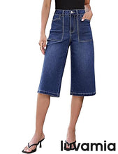 luvamia FleXclusive Capri Jeans for Women Wide Leg Trendy High Waisted Casual Summer Stretchy Denim Culottes Capri Pants with Pocket