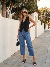 luvamia FleXclusive Barrel Jeans for Women Trendy Wide Leg High Rise Baggy Pull On Elastic Waist Button Fly Drawstring Denim Pants
