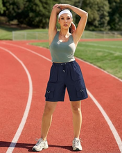 luvamia Hiking Shorts for Women Bermuda Knee Length Cargo Pull On Quick Dry Elastic Waist Sport 9'' Inseam Long Shorts