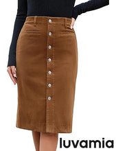 LUVAMIA Women High Waist Button Front Corduroy Midi Skirt with Pockets 2025 Fall Winter