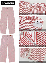 luvamia Barrel Jeans for Women Trendy Baggy Wide Leg Striped High Waisted Cropped Casual Pinstripe Stretchy Denim Pants