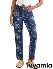 luvamia Straight Leg Jeans for Women Floral Printed High Waisted Trendy Cute Vintage Stretchy Denim Pants Boho Jeans
