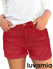 luvamia Women's Ripped Denim Jean Shorts High Waisted Stretchy Folded Hem Short Jeans