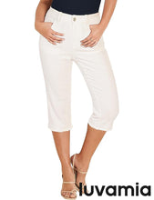 luvamia FleXclusive Capri Jeans for Women Trendy Mid Rise Distressed Raw Hem Casual Summer Stretchy Denim Capris Pants Relaxed Fit
