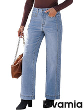 LUVAMIA Timeless High Waisted Flare Jeans Breathable Denim All Season Styling Functional Pockets