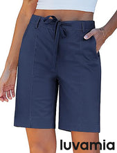 luvamia Bermuda Shorts for Women Trendy High Waist Knee Length Chino Long Shorts Drawstring Summer Casual Short 9"