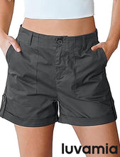 LUVAMIA Women's High Waisted Lightweight Quick Dry Relaxed Fit Shorts Summer Folded Hem.