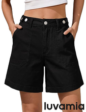luvamia FleXclusive Jean Shorts for Women High Waisted Wide Leg Cinch Waist Stretchy Denim Mid Thigh Shorts Casual Summer Jorts