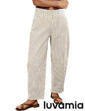 luvamia Barrel Jeans for Women Trendy Baggy Wide Leg Striped High Waisted Cropped Casual Pinstripe Stretchy Denim Pants
