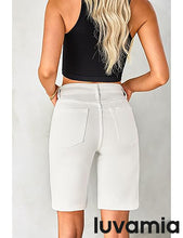 LUVAMIA Denim Bermuda Shorts for Women High Waisted  Stretchy  Straight Leg Jeans