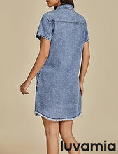 LUVAMIA Women's Midi Sundresses Crewneck short Sleeve Denim Casual Dress