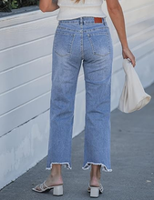 luvamia FleXclusive Straight Leg Jeans for Women Cropped Trendy Mid Rise Baggy Loose Distressed Casual Raw Hem Stretchy Denim Pants