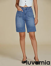 LUVAMIA Women's Knee-Length Bermuda Summer Denim Shorts Barely Shorts