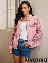luvamia Sequin Jackets Women Jean Long Sleeves Trendy Sparkly Night Out Party Concert Stretchy Denim Jacket with Pockets