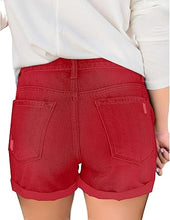 luvamia Women's Ripped Denim Jean Shorts High Waisted Stretchy Folded Hem Short Jeans