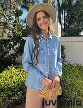 luvamia 2025 Jean Jackets for Women Fashion Oversized Button Down Denim Jacket Western Fall Shacket Jacket with Pockets