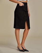 LUVAMIA Women's Brief Denim Midi Knee-Length Skirt Vintage Split High-Waist