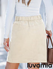 luvamia Corduroy Skirts for Women High Waisted Trendy Fall Elastic Waist Casual Stretchy Short Skirts with Patch Pockets