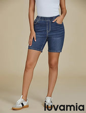 LUVAMIA Women's Denim Elastic Waist Walkshorts with Pockets