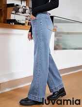 LUVAMIA Timeless High Waisted Flare Jeans Breathable Denim All Season Styling Functional Pockets