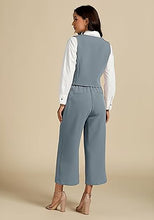 LUVAMIA Women's 2 Piece Business Casual Long Pants Outfit Pant Suit V Neck Vest Wide Leg Pantsuits