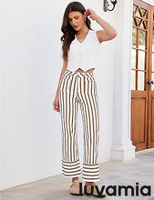 luvamia Striped Jeans for Women Wide Leg High Waisted Trendy Patch Pockets Stretchy Denim Pants Casual Trouser Jeans