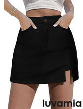 luvamia Skorts Skirts for Women Denim Mini Skirt Side Slit with High Waisted Jean Shorts Stretchy