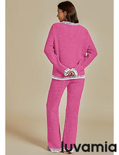 LUVAMIA Women's 2 Piece Long Lounge Sets Mega Stretch Wide Winter Top and Pants Full Acrylic