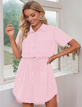 luvamia Women Casual Denim Dress Short Sleeve Tie Waist Classic Jean Shirt Dress