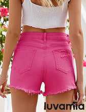 luvamia Jean Shorts for Women High Waisted Stretchy Distressed Denim Shorts Ripped Frayed Raw Hem Summer Casual Shorts