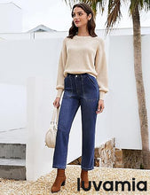 luvamia FleXclusive Women's Jeans High Waisted Straight Leg Tummy Control Stretchy Denim Pants Trendy Patch Pocket Trouser Jeans
