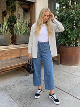luvamia FleXclusive Barrel Jeans for Women Trendy Wide Leg High Rise Baggy Pull On Elastic Waist Button Fly Drawstring Denim Pants