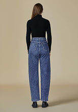 LUVAMIA Women's Barrel Style High Waist Jeans Regular Fit Slight Stretch with pocket