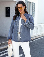 luvamia FleXclusive Denim Jackets for Women Trendy Long Sleeve Distressed Jean Button Down Shirts Jacket Shacket Trucker Jacket