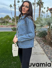 LUVAMIA Women's Street Fashion Denim Jacket Lapel Long Sleeve Coat