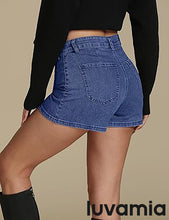 LUVAMIA Denim Skorts for Woman Cargo Faux Wrap Jean Skort Skirts Stretchy High Waisted Skirt Shorts