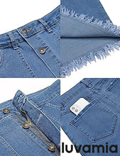 luvamia Women's Casual Mid Rise Button Down Frayed Raw Hem Fit Denim Jean Skirt