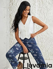 luvamia Straight Leg Jeans for Women Floral Printed High Waisted Trendy Cute Vintage Stretchy Denim Pants Boho Jeans