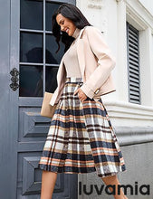 LUVAMIA High Waist A Line Maxi Skirt Women Plaid with Pockets Long Vintage Style Fall Winter