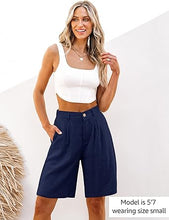 luvamia Bermuda Shorts for Women High Waisted Linen Dressy Casual Pleated Wide Leg Summer Shorts with Elastic Waist