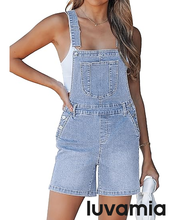 luvamia FleXclusive Denim Overalls for Women Loose Fit Baggy Jean Shorts Overall Bib Summer Casual Stretchy Adjustable Shortalls