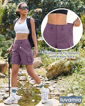 luvamia Cargo Shorts Women High Waisted Casual Elastic Waist 7" Inseam Mid Thigh Hiking Golf Shorts with Utility Pockets