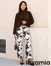 luvamia FleXclusive Wide Leg Jeans Woman Trendy High Waisted Leopard Cheetah Print Ankle Length Stretchy Denim Pants with Pockets