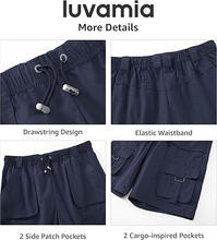 luvamia Hiking Shorts for Women Bermuda Knee Length Cargo Pull On Quick Dry Elastic Waist Sport 9'' Inseam Long Shorts