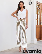 luvamia Striped Jeans for Women Wide Leg High Waisted Trendy Patch Pockets Stretchy Denim Pants Casual Trouser Jeans